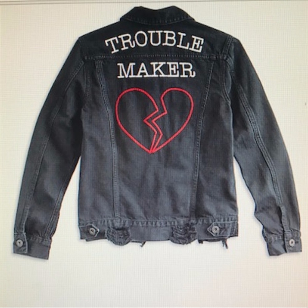 Trouble maker-lucky brand distressed jean jacket - Picture 1 of 7
